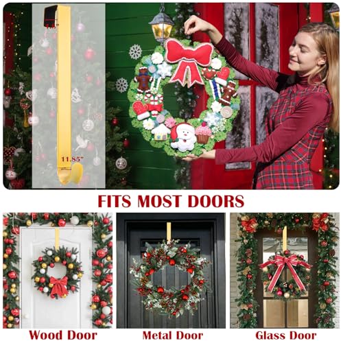 Image of Wreath Door Hanger, Adjustable Wreath Hangers for Front Door from 15 to 25 inch | Non Scratch Over the Door Hooks, 20lbs Metal Hook Perfect for Heavy Easter Halloween Christmas Wreaths Home Decorations