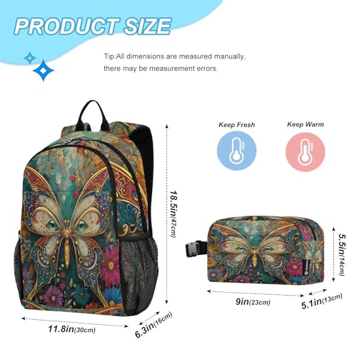 Kids Backpack Butterfly Eye Flower Boys Girls School Backpack with Lunch Bag Bookbag Set2