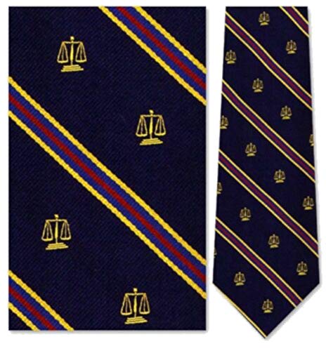 Mens 100% Silk Navy Blue Stripe Legal Scales of Justice Lawyer Law Tie Necktie