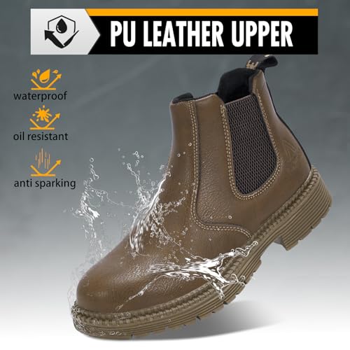 Image of Steel Toe Work Boots for Men, Slip Resistant Construction Boots