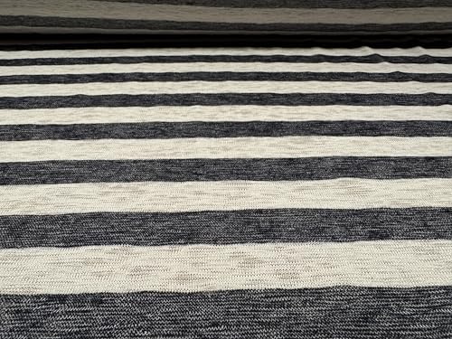 Melange Knitwear - Tela de punto, por metro, a rayas, color gris y crema