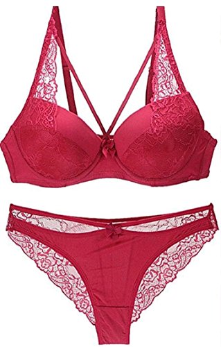 Yayu Women Adjustable Push up Lace Bra and Panty Set Underwire Lightly Lined Sexy Lingerie Set 1 42B