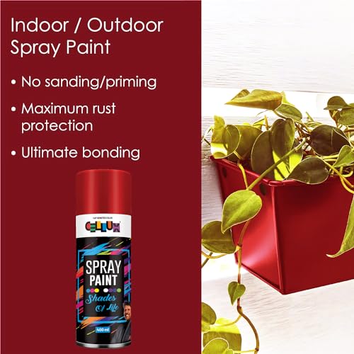 Image of Cellux 2X Ultra Cover Maroon Spray Paint | DIY Quick Drying with Premium Gloss Finish for Metal Wood Wall & other Surfaces - 400 ML