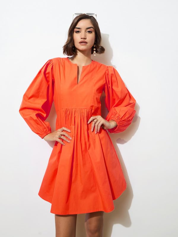 Image of barcino Black Poplin Puff Sleeves Gathered Loose Dress