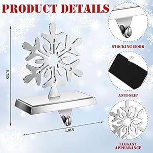 6 Pcs Christmas Stocking Holders for Mantel Silver Metal Christmas Hanger Xmas Stocking Hooks with String Lights for Fireplace Mantle Table Decorations(Snowflake Style) 6 Pcs Christmas Stocking Holders for Mantel Silver Metal Christmas Hanger Xmas Stocking Hooks with String Lights for Fireplace Mantle Table DecorationsSnowflake Style
