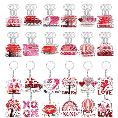 SZYDD 60 Pcs Cute Valentine's Day Keychain Love Themed Key Holder Colorful Keyrings Accessory Handmade Gift for Couples