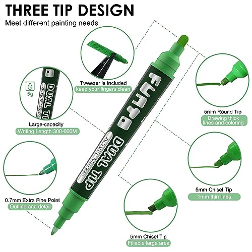 Image of Funto Dual Tip Acrylic Paint Markers, Paint Pens for Rock Painting, Wood, Canvas, Ceramic, Fabric, 12 Colors, Quick Drying, Non-Toxic, Arts and Crafts