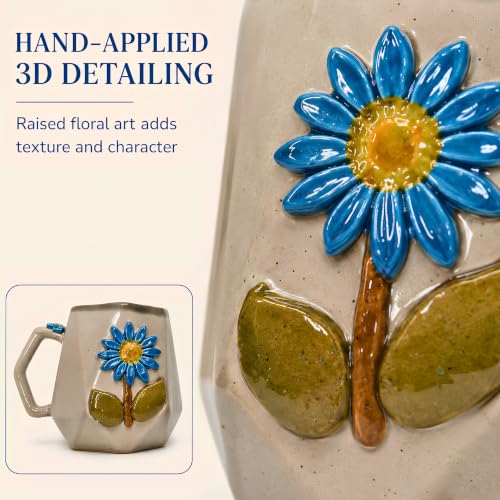 Image of Handmade Ceramic Mug 3D Daisy Flower Design Coffee Tea Cup 240 ml Gift for Coffee Lovers Kitchen Decor (Pink /Light Blue /Yellow /Grey) (Grey)