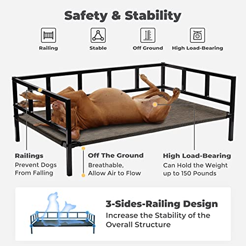 Veehoo Metal Elevated Dog Bed, Cooling Raised Pet Cot With Chew Proof And Washable Textilene Mesh, No-Slip Feet And Stable Rustless Frame For Indoor & Outdoor, Large, Brown #TOP1
