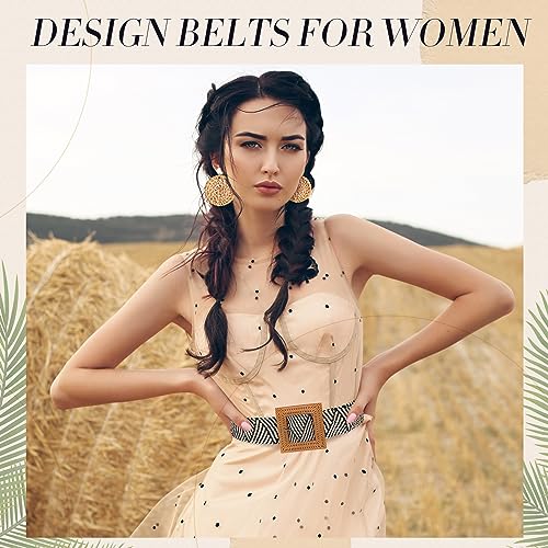 Image of Syhood 3 Pieces Straw Woven Elastic Waist Belt for Women Bohemian Dress Braided Belt