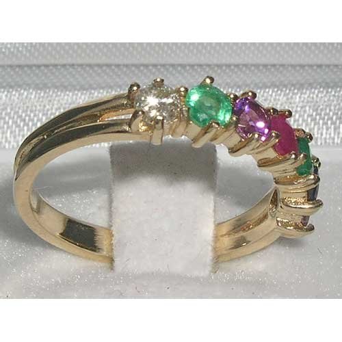 LetsBuyGold 14k Yellow Gold Natural Multi Gem and Diamond Womens DEAREST Eternity Ring - Sizes 4 to 12 Available3