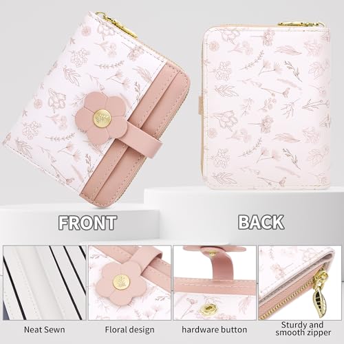 Image of Farcauo Cute Floral Womens Wallet Small Wallets for Women Thin Pink Women's Wallet Kawaii Flower Card Wallets for Women Ladies