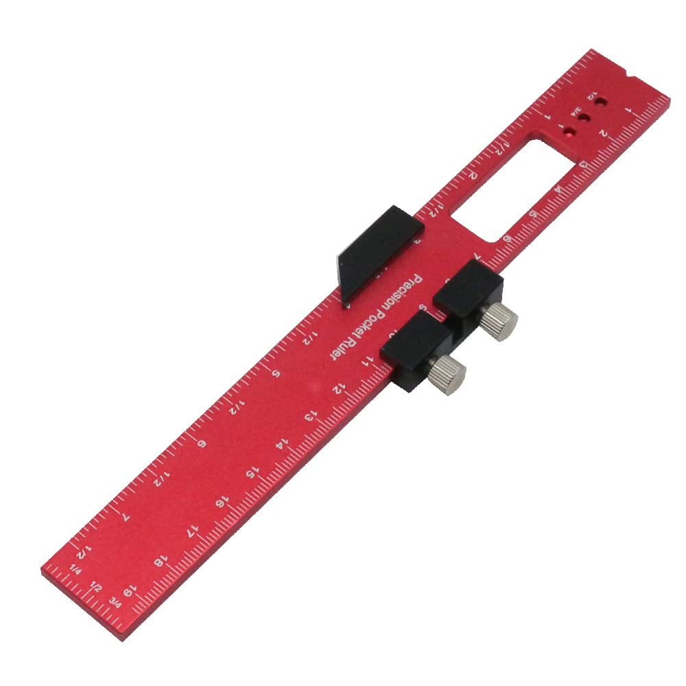 Pocket Ruler Woodworking Rulers Aluminum Marking Ruler with Inch and Metric T-Type Scribing Ruler Square Layout Tool W/Slide Stops