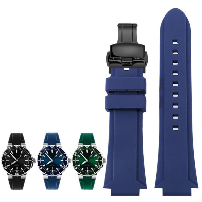 Bracelet en caoutchouc bleu 24-12mm pour montre ORIS Diving 7730 7740