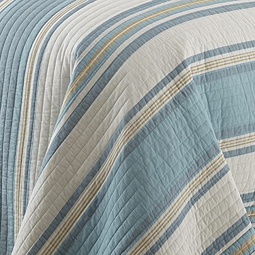 Levtex Home Blue Maui Quilt Set, King/Cal King Quilt + Two King Pillow Shams, Striped Coastal Design In Light Blue, Cream and Tan, Quilt Size (106 x 92), Pillow Sham Size (36 x 20), Reversible, Cotton - Image 3