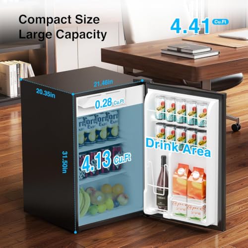 Image of Kismile 4.41Cu Ft Mini Fridge with Freezer, Reversible Door Small Fridge