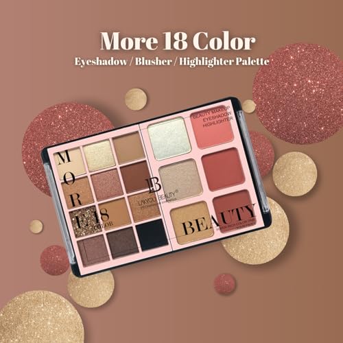 Image of Lakyou Beauty More 18 in 1 Eyeshadow Pallet for Glamorous Eye Makeup | Blush Bloom & Highlighter | Water resistance | Long Lasting Blendable Formula | Colorful Powder Kit for Face Makeup Kit - 56g