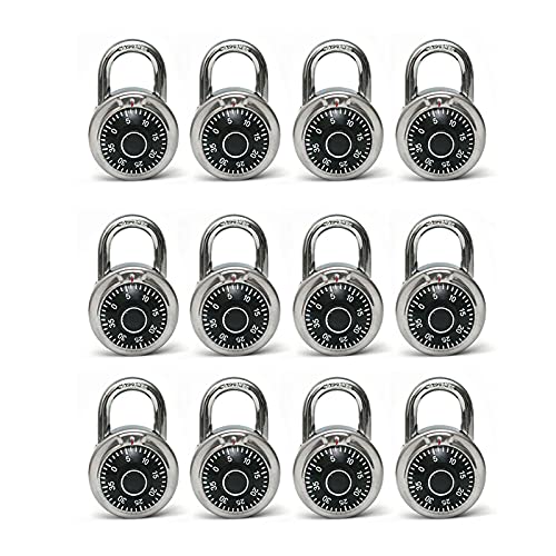 Lock Standard Dial Combination Lock, 2 inches. Wide, with Different Combinations, Black Turnplate, Pack of 12; Lock for School, Employee, Gym Sports Locker, Case, Toolbox