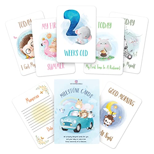 Image of Baby Monthly Milestone Cards for Boys & Girls - 45 Unique Designs to Catch The First Memories of a Lifetime - Instagramable Baby Announcement - Month Marker Baby Photo Props