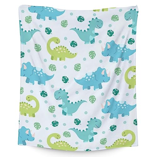 Dinosaur Blanket Gifts - 40"x50" Cute Throw for Girls & Boys - Blue Soft Fuzzy Blankets for Bed, Couch & Living Room