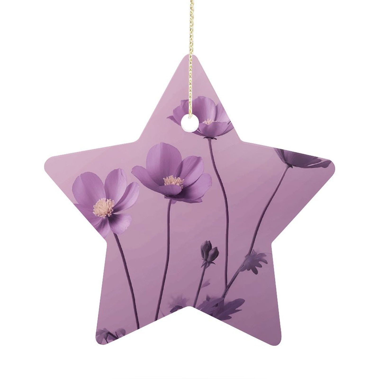 Fodpand Women's Style Flowers On Purple Background Ornament With String, Keepsake Hanging Decorations,Ceramic Ornaments For Men Indoor Home Holiday Party Gifts