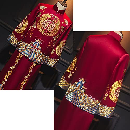 Mens Wedding Dress, Chinese Robe Cheongsam Groom Dress,Chinese Stand Collar Suitable for Occasions Marriage Or Engagement,S24