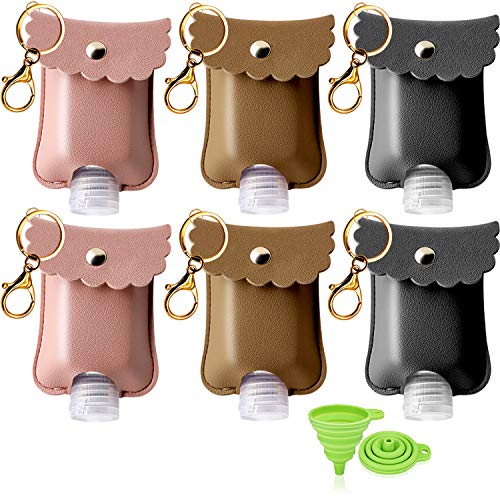 6 Pieces Travel Bottles Keychain Set, Refillable Travel Size Bottles 2 OZ Transparent Empty Plastic Bottle, Keychain Bags with Silicone funnel for Home Traveling Supplies