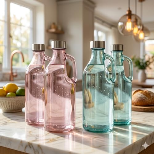 Image of Italian Tempered Glass Milk Bottle Water Bottle with Air Tight Round Cap Freeze Safe 1100 ML (Assorted Color), Pack of 1 (9052 BOTTLE) (3)