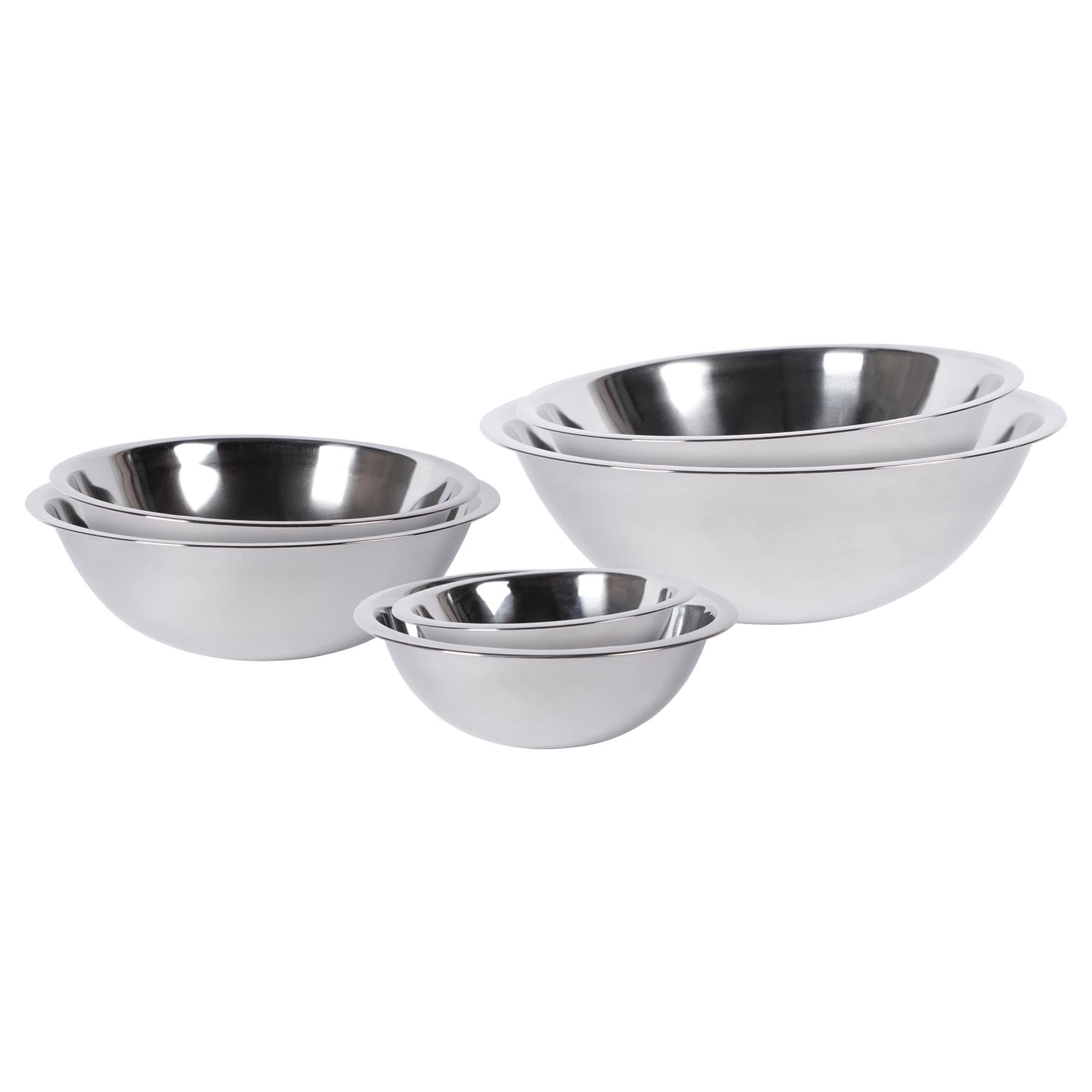 Argon Tableware Silver 6 Piece Mixing Bowl Set - 6 Sizes - Stainless Steel Kitchen Nesting Baking Dishes Deep Salad Bowl For Cooking, Baking, Picnic Snacks