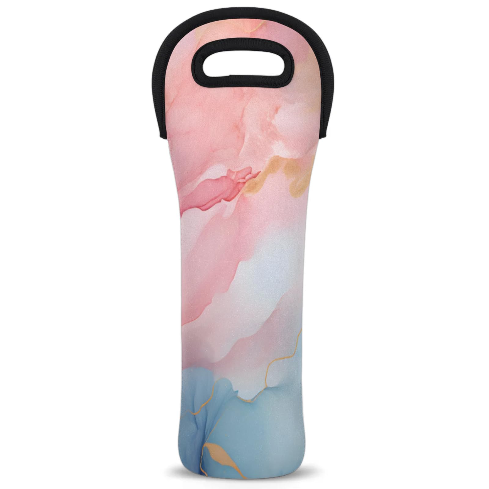 Neoprene Wine Tote Carrier Bag for Wine,Water, Champagne, Beer, Baby Bottles 15.6 x 5.1 Inches, Protective Wine Bag,Liquid Texture Pink Blue