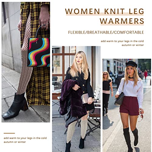 Image of SATINIOR Syhood 4 Pairs Cable Knit Leg Warmers Women Winter Knitted Crochet Knee Boot Stockings Cuffs Long Legging Socks