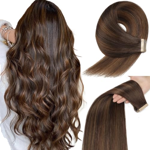 Image of YDDM Tape in Hair Extensions, 40Pcs 24 Inch Balayage Dark Brown to Chestnut Brown Straight Seamless Invisible Tape in Hair Extensions Human Hair(2 /2 /6#, 24 Inch, 40pcs)