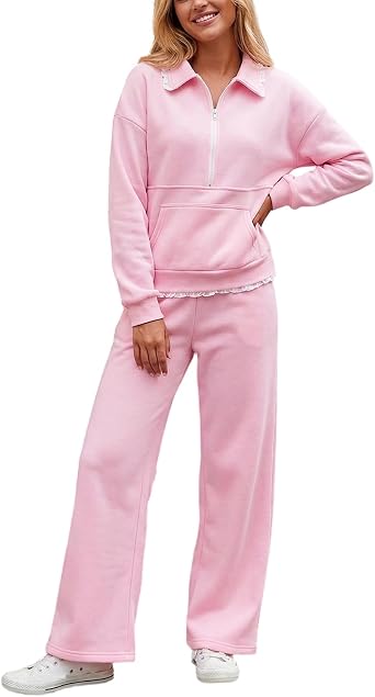 Yoawdats Womens 2 Piece Lounge Sets Heart Print Hoodie Set Fall Fashion Oversized Bow Sweatshirts Wide Leg Sweatpants