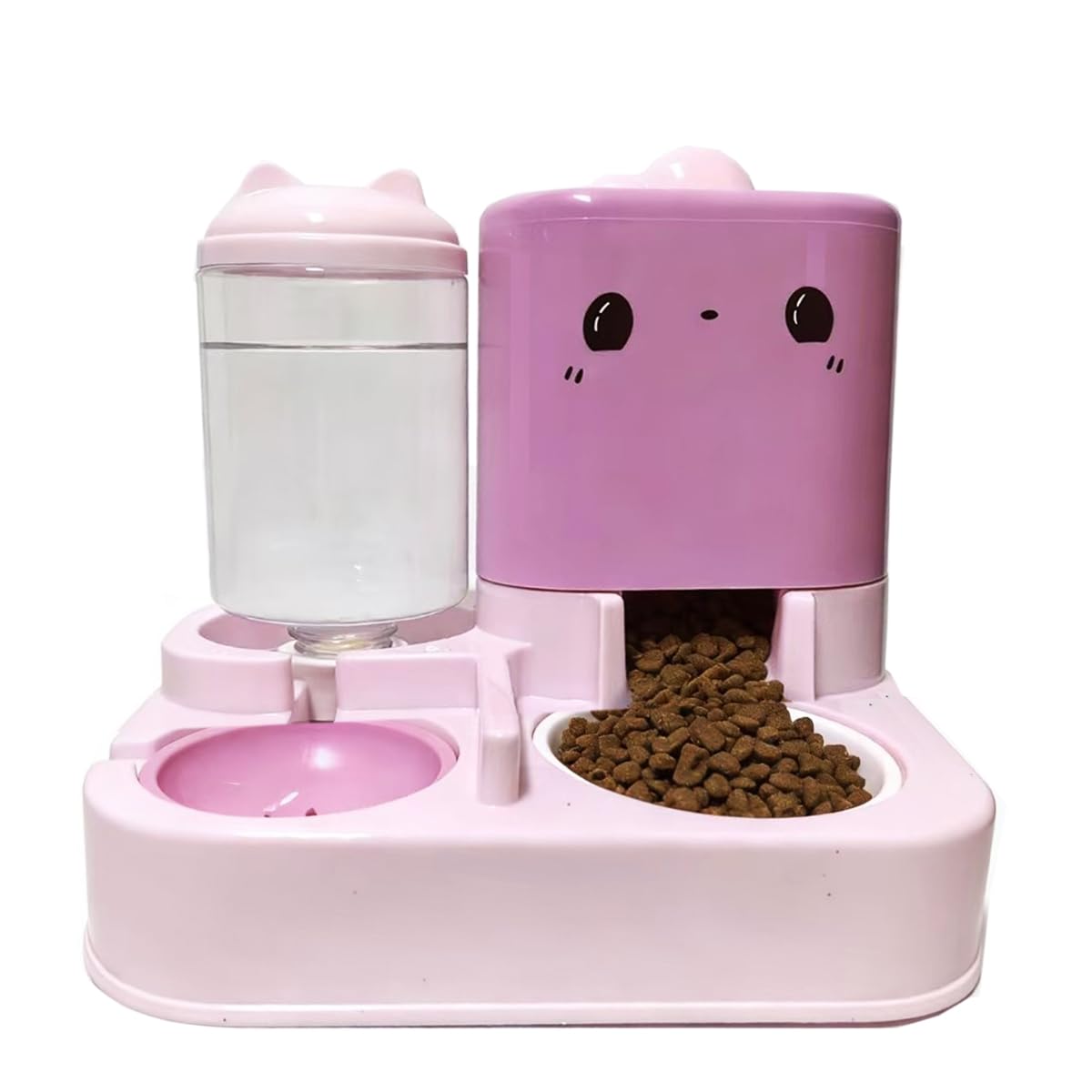 Gamelle automatique pour animal domestique - Distributeur d'eau et de nourriture avec récipient de rangement rechargeable - Grande capacité - Rose