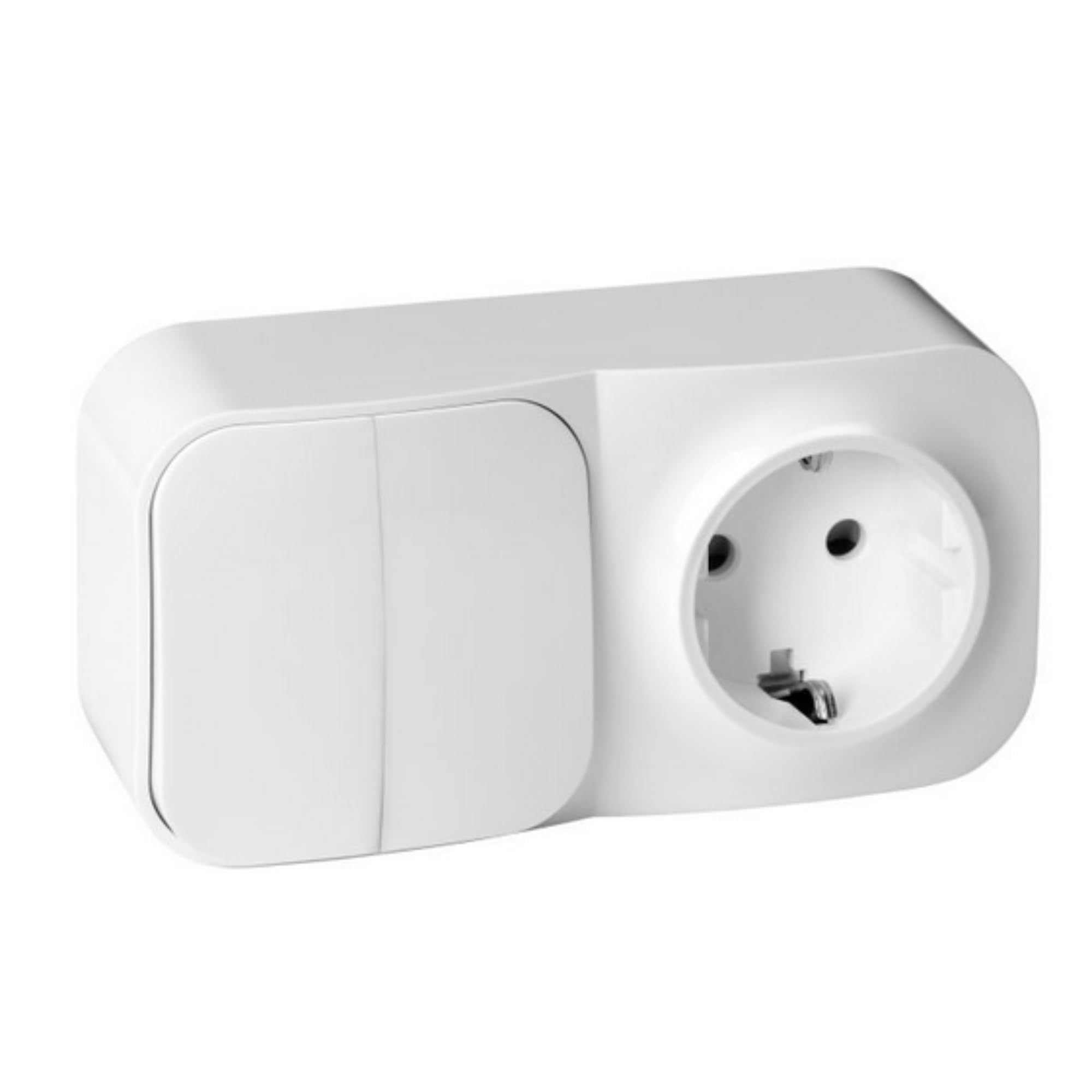 Enchufe con Interruptor – Interruptor de Pared Doble IP20 16A 2P+T Schuko para Uso Interior y Seguridad Eléctrica (Blanco)