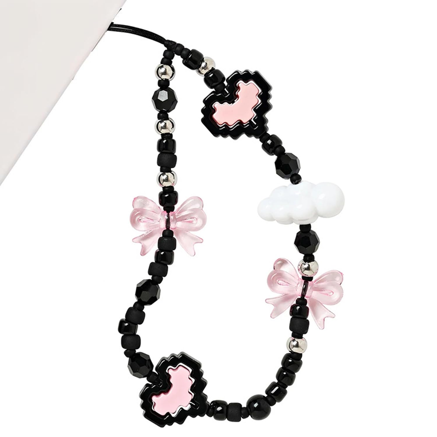 WCCH Beaded Phone Charm Y2K Kawaii Handmade Acrylic Phone Lanyard Wrist Strap for Camera Bag Airpods Keychain Charm Gold and White Pearls — view 34