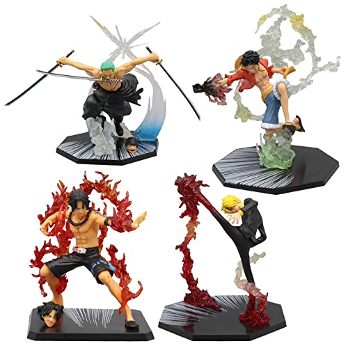 smoker one piece figure - REOZIGN One Piece Ruffy Sanji Zoro Ace Anime Figure, 16cm Battle Flame Figure Decoration Ornaments Collectibles Toy Animations Character Model (Luffy)