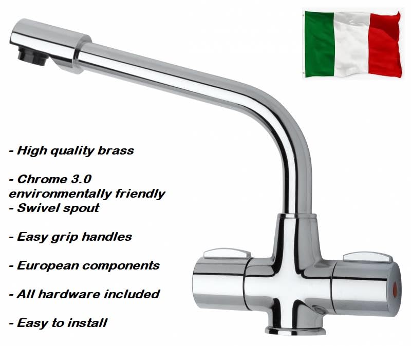 Kitchen Sink Mixer Tap with Swivel Spout, Twin Handles in Chrome by Piralla - Image 3