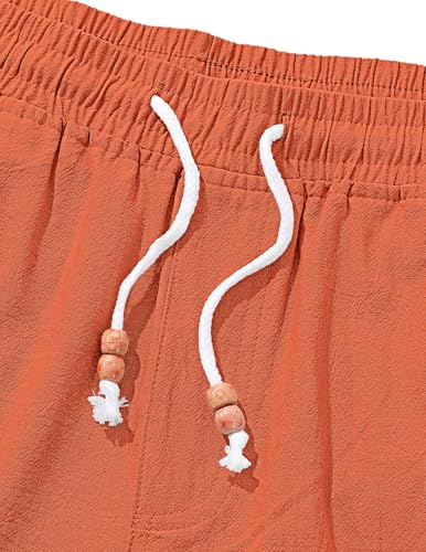 TARAINYA Kurze Hosen Herren Baumwolle Leinen mit Gummizug Freizeithose Shorts Herren Sommer Casual Leicht mit Taschen Orange L