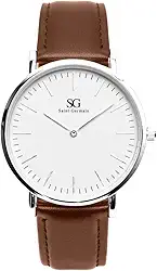 Relógio De Couro Marrom Masculino Saint Germain Bronx Silver Prata 40mm