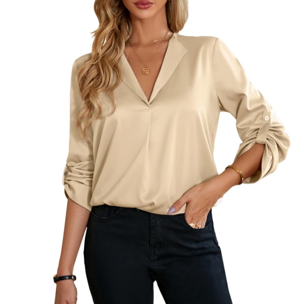Bulotus Camicetta Donna Con Zip E Scollo A V – Maniche Corte, Lavoro E Casual, Tinta Unita E Quadri - 3