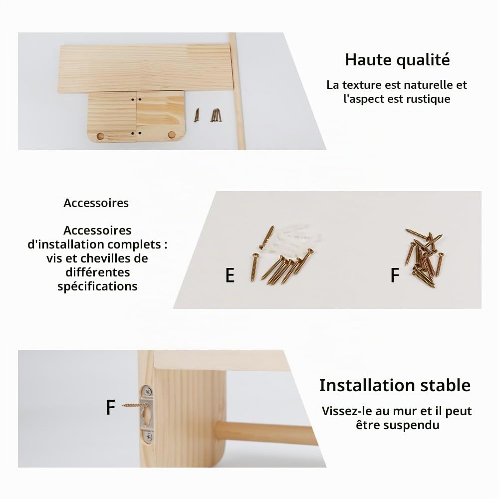 3 Pièces 40cm Étagères Murales en Bois pour Chambre à Coucher
