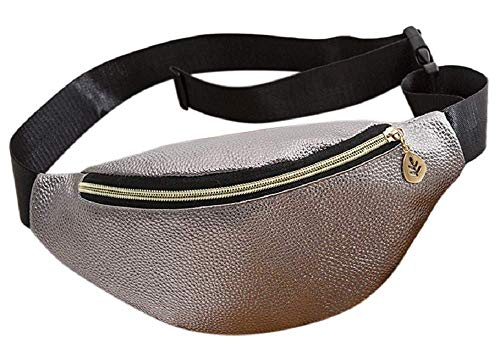 Riñonera Mujer - Elegante - Deportiva - práctica - Moda - niña - Ajustable - Impermeable - Idea de Regalo Original - Color Gris Metalizado