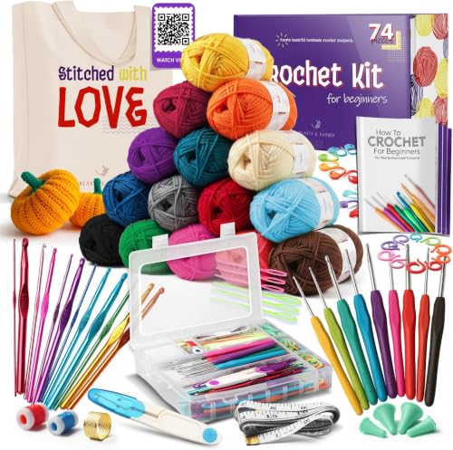 Image of Crochet Kit for Beginners Adults and Kids,73 Piece Knitting & Crochet Supplies Includes 1500 Yards Assorted Yarn,21 Ergonomic Hooks, Many Accessories Beginner Kits Ideal for Amigurumi,(Pack of 8)