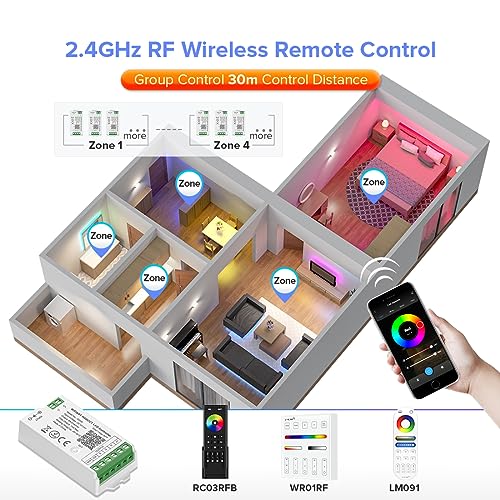 Image of BTF-LIGHTING C05W WiFi Controller for 6pin RGBCCT(+ R G B C W) LED Strip | PWM dimmer for 5050SMD /COB LED, Compatible with Alexa /Google Home /Smart Life APP, Works with WR02RF RC02RFB Remote, DC12V /24V