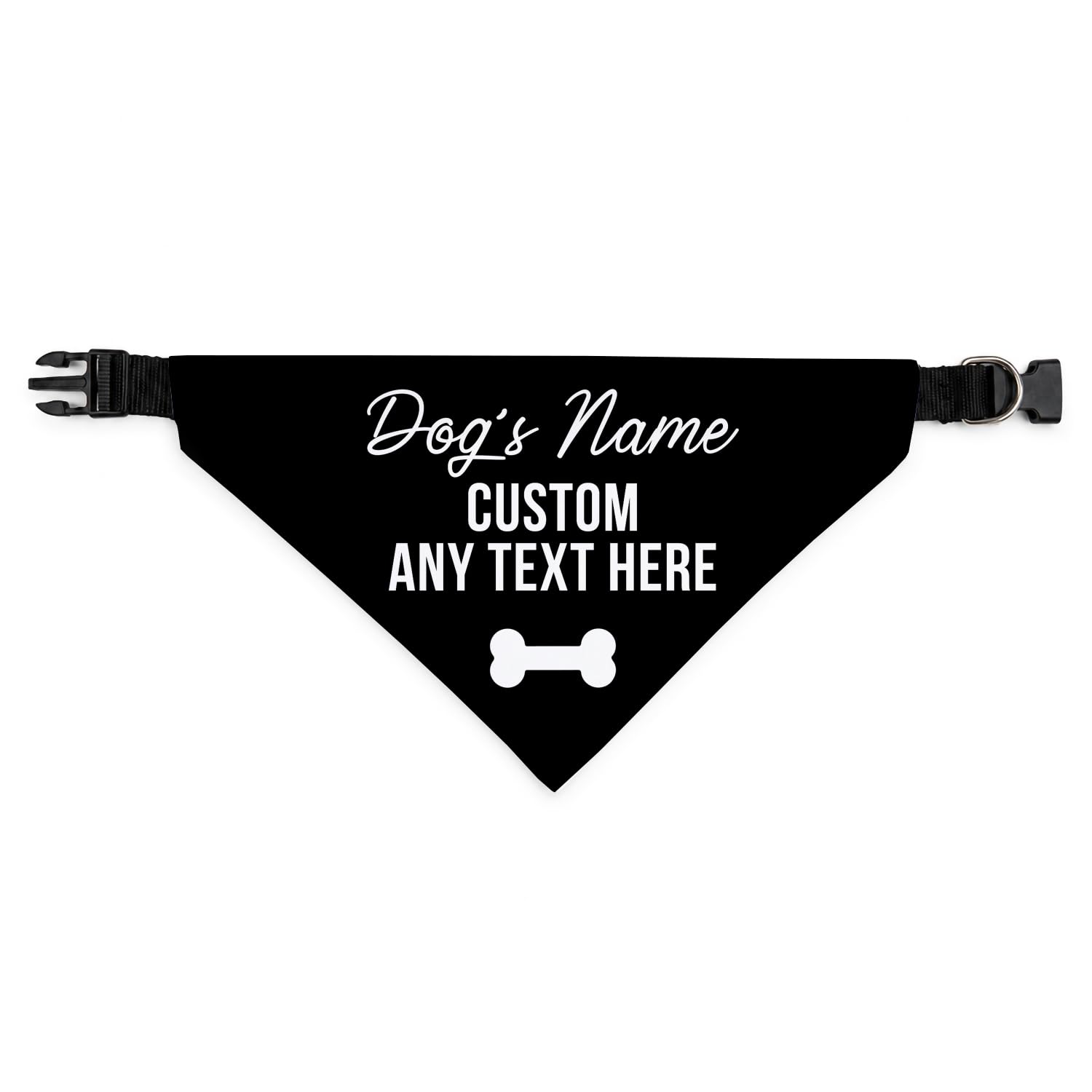 Personalised Dog Bandana | Custom Dog Scarf - Add Your Own Text - Reactive Nervous Dog Warning Neckerchief | Funny Dog Lead Sign | CUSTOM (Black, Medium – Approx. 19cm x 11.5cm)