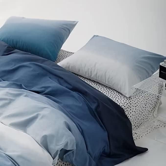 Miniatura 3 de Houseri Juego de edredón tamaño Queen, color blanco y azul, juego de ropa de cama de 3 piezas azul degradado, juego de ropa de cama tamaño Queen,