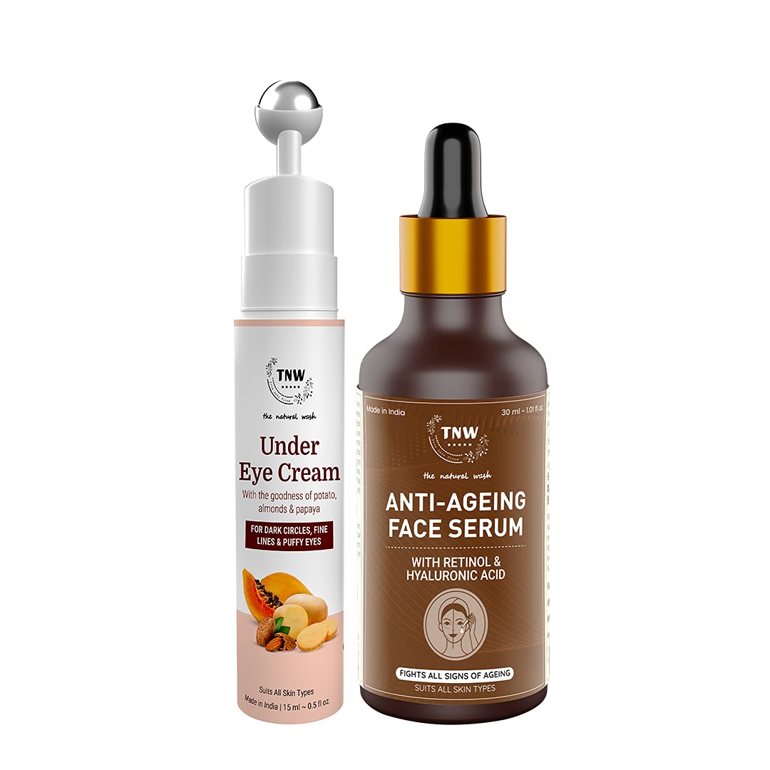 TNW-The Natural Wash Anti Ageing Face Serum, 30ml & Under Eye Cream, 15ml Combo | For Dark Circles, Fine Lines & Puffy Eyes | Face Serum For Glowing & Radiant Skin | Eye Cream with Massage Roller-image-20