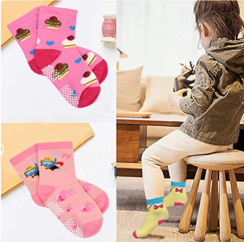 Image of Tphon 12 Pairs Toddler Non Skid Socks with Grips Anti Slip Bottom, Cotton Non Slip Ankle Crew Socks for Boys, Girls, Kids(1-7Years)