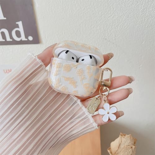 Image of MINSCOSE Compatible with AirPods 4 Clear Case,Cute Flower Floral Aesthetic Design with Flowers Keychain, Soft TPU Protective Shockproof Case for Women Girl for Airpods 4-Yellow